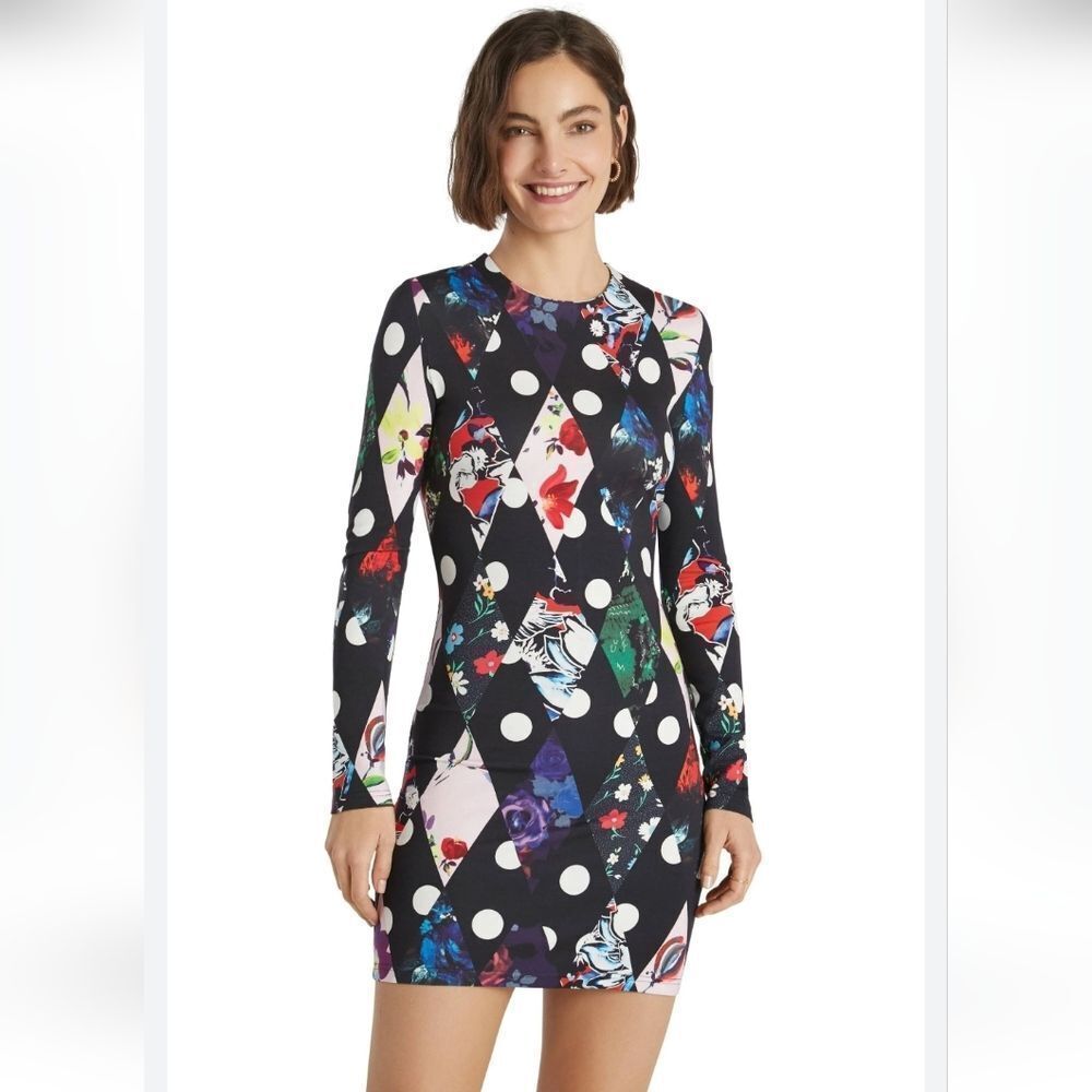 Desigual Dublin Diamond And Spot Graphic Print Bodycon Dress Size M